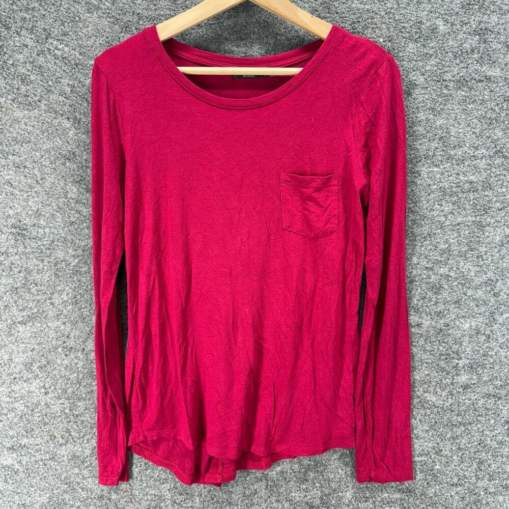 Prana T-Shirt Women S Small Pink Long Sleeve Round Neck Pockets Pullover Casual